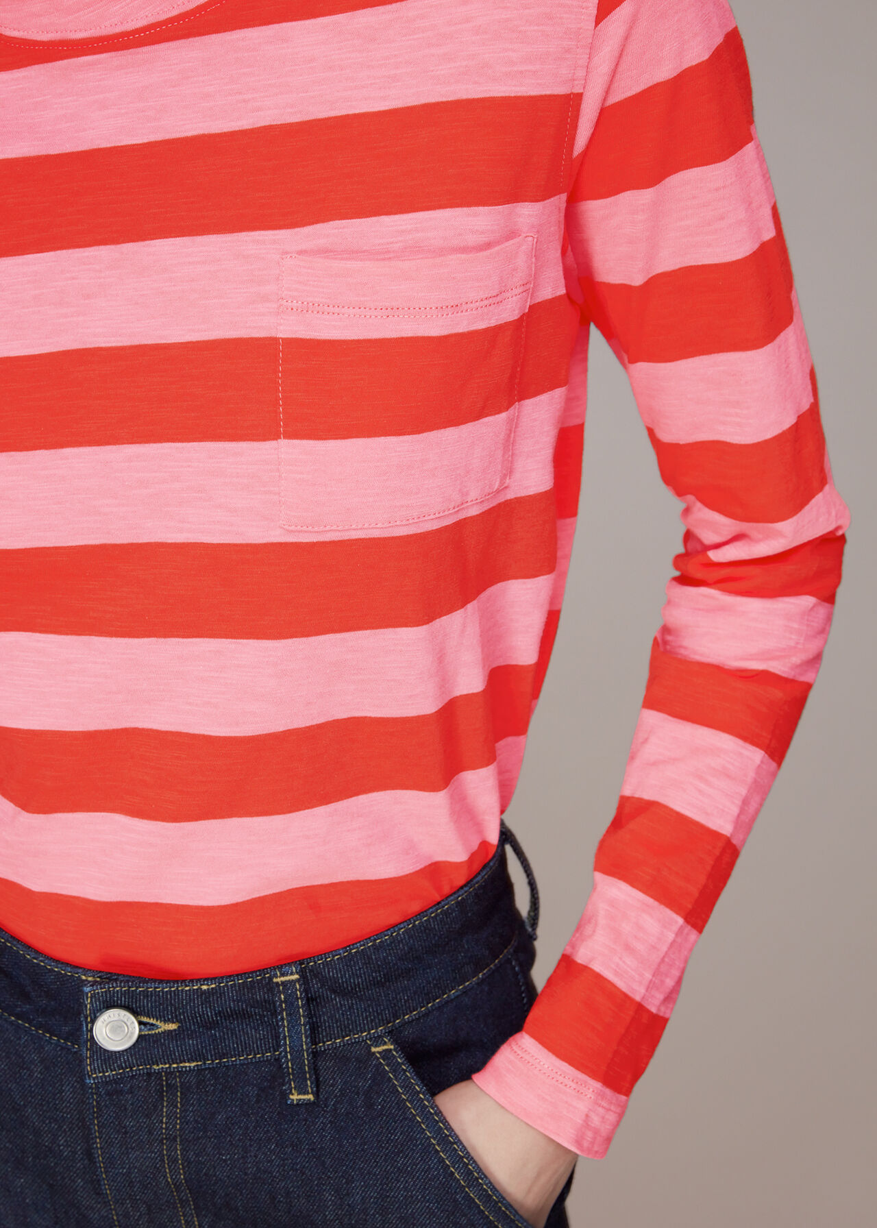 Stripe Crew Neck Pocket Top